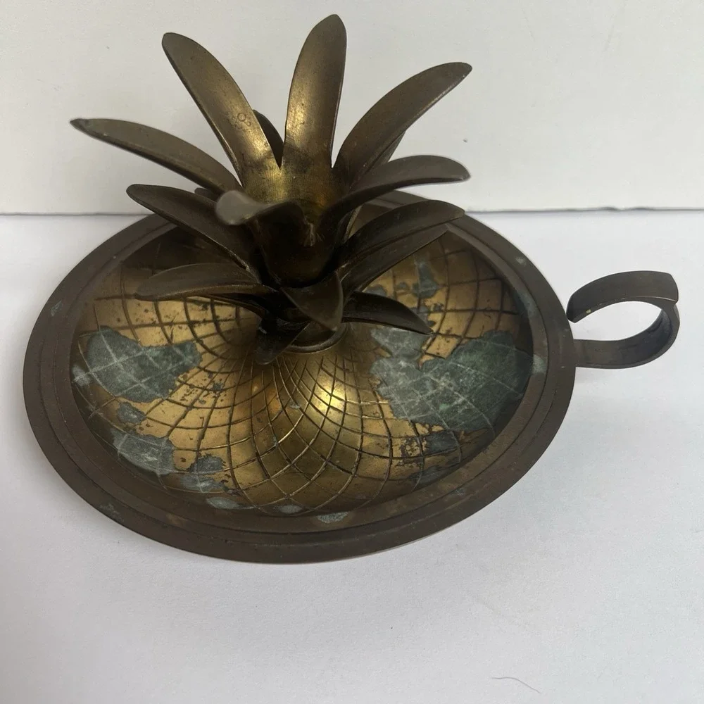VTG Solid Brass Pineapple Table Candle Holder With Handle 4